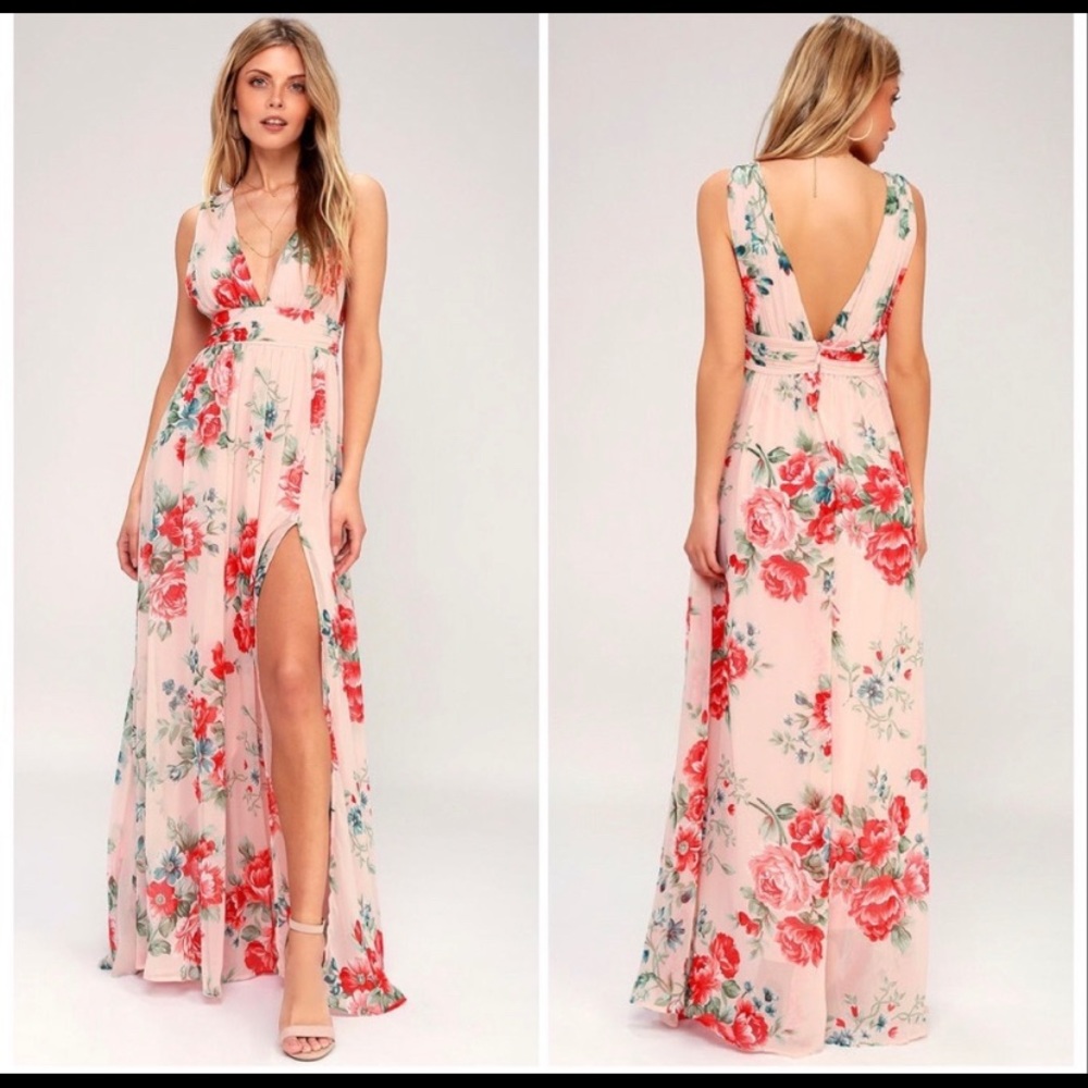Lulu’s Garden Meandering Blush Floral Maxi Dress